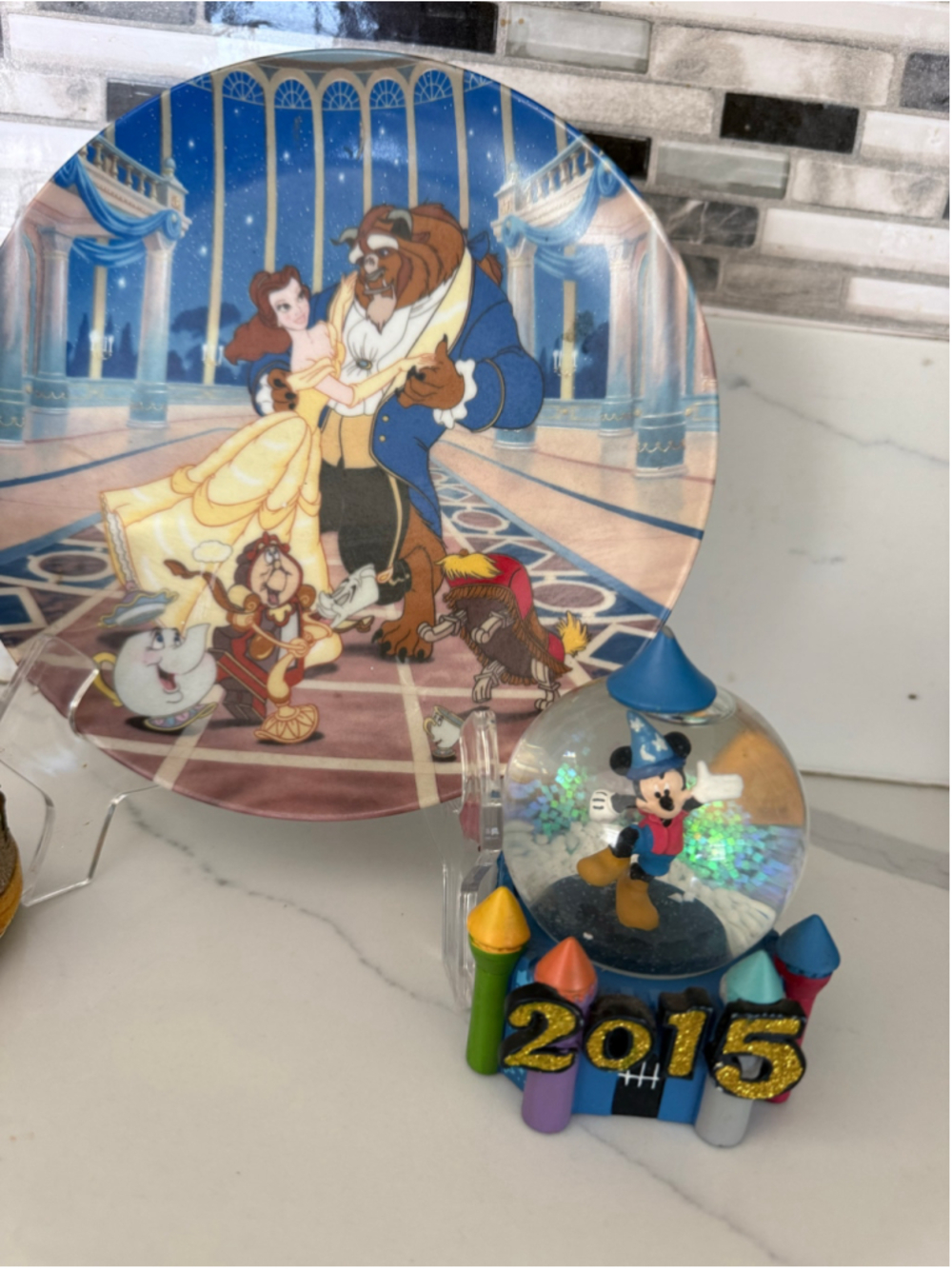 Disney Collectible Decor Set: Beauty and the Beast Plate & Snow Globes